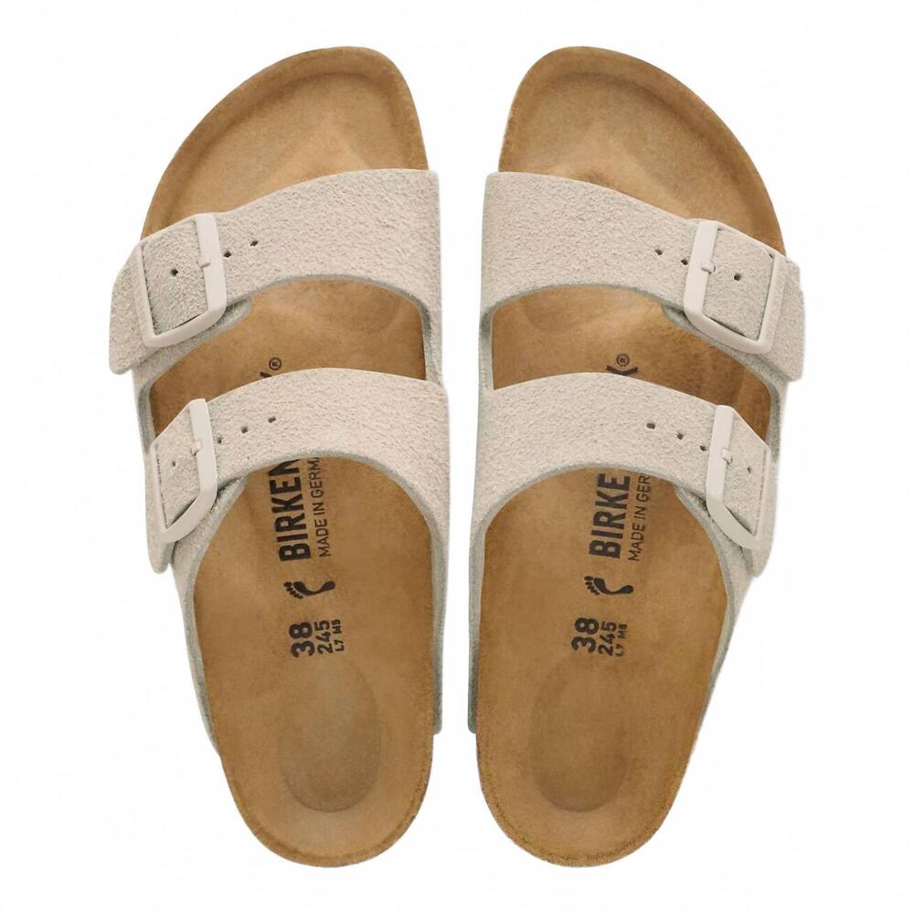 NEW BIRKENSTOCK women's arizona suede leather sandal in oyster - Picture 7 of 8